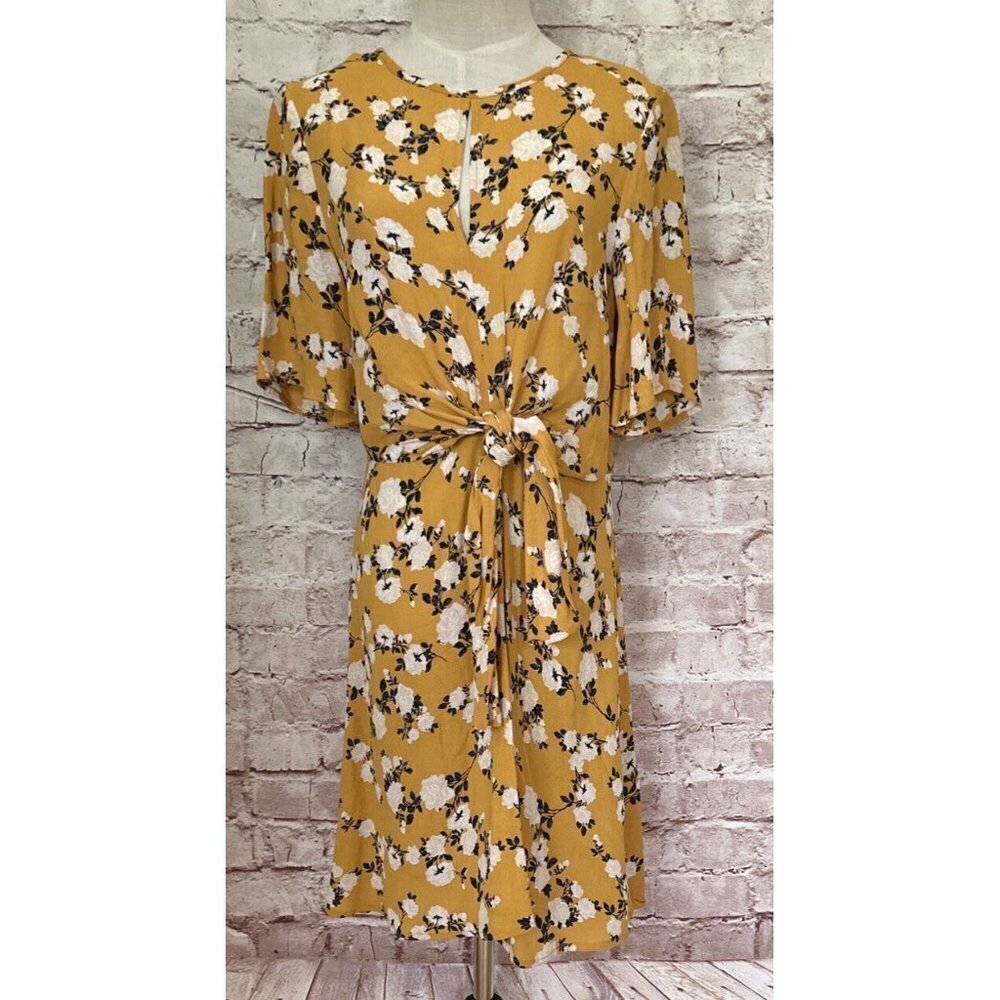 Miss Selfridge Yellow Floral Short Sleeve Floral Dress Tie Front Womens US 6